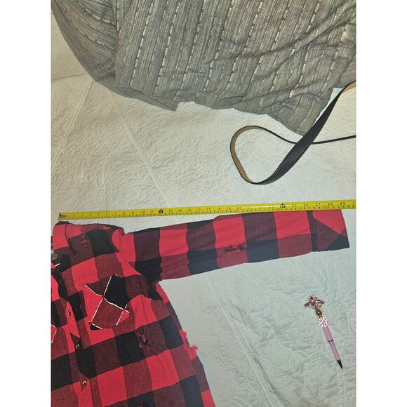 Rock and Roll Distressed Red & Black Buffalo Plaid Flannel Natural Reflections L - Picture 4 of 9